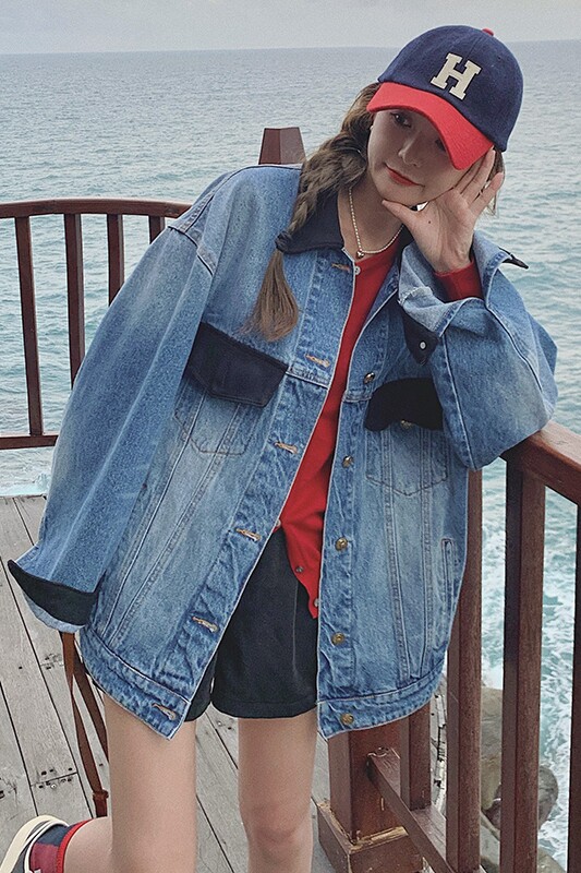出货中撞色牛仔外套W09-P125控价188,女装短外套,浙宝265
