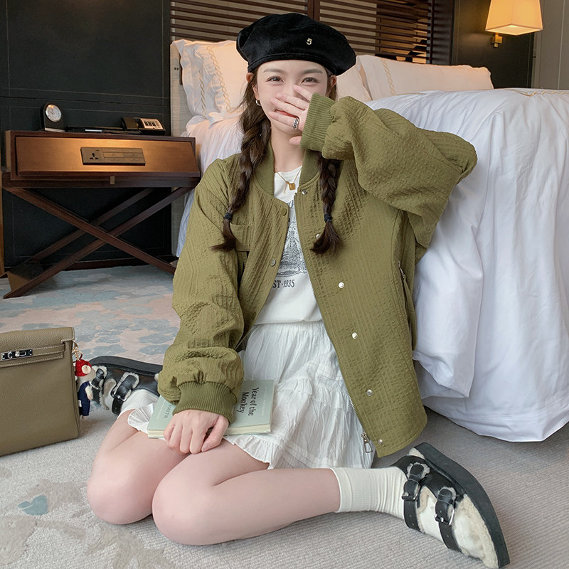 韩版时尚肌理感棒球服外套女2025春秋季新款宽松显瘦休闲夹克上衣,女装短外套,浙宝265