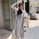 法式复古冷淡风灰色连衣裙女夏季2025新款气质高级感大码宽松长裙，女装连衣裙，浙宝265