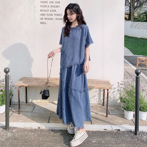 清冷松弛感穿搭套装裙女夏新款小香风不规则流苏上衣半身裙两件套，女装套装/套裙，浙宝265