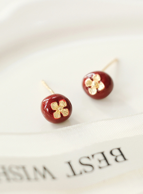 柿柿如意 酒红滴釉小柿子耳钉秋冬高级感百搭新年耳饰精致耳环女
