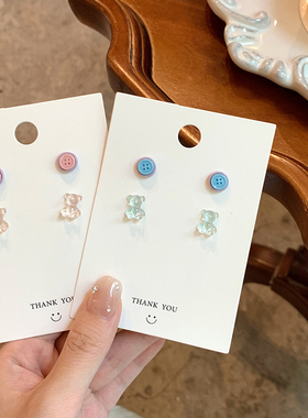 HelloJan多巴胺撞色陶瓷纽扣小耳钉组合套装糖果甜美可爱少女耳饰