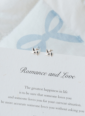 S999纯银风车耳钉女小众设计简约百搭耳环可爱迷你耳饰耳骨钉