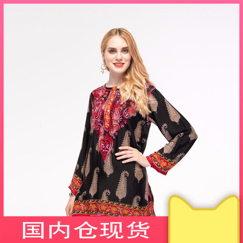 野人小飾印度服飾民族風女絲質印花輕薄涼爽春夏襯衫手工刺繡黑色在類目 女裝/女士精品, 襯衫中 - 來自Buy2taobao.com提供專業的淘寶代購服務