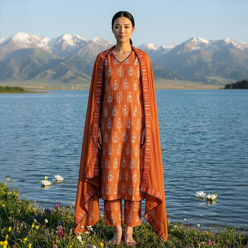 印度服饰民族风情印花纯棉日常春夏款V领气质无袖多款多色三件套