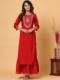 丝质刺绣薄款 民族风2件套上衣含内搭长裙 4印度进口女装 红色