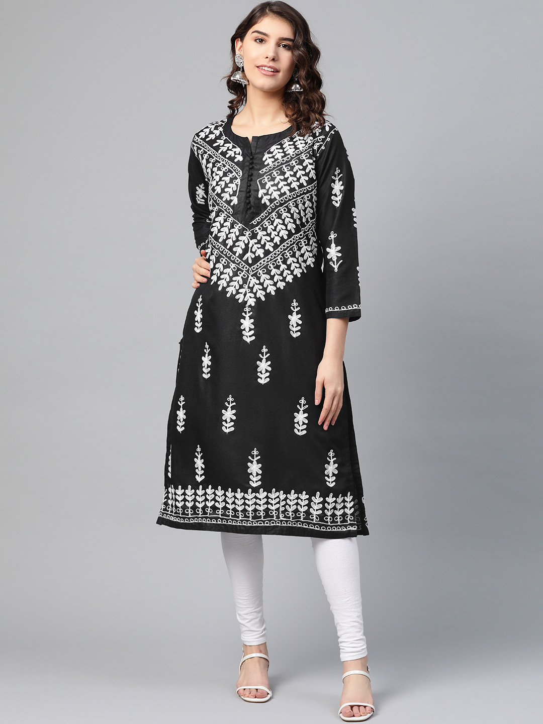2024 NEW INDIAN IMPORTED COTTON EMBROIDERY ETHNIC STYLE WOMENS BLOUSE MID-LENGTH THIN INDIA-PAKISTAN STYLE BLACK