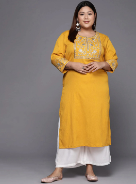 B9-3-3印度进口服饰加大码胖妹妹女装刺绣民族风长款上衣薄款黄色