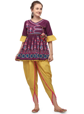 B5-1-3春季民族风女装复古棉麻刺绣绣花印巴异域风喇叭袖 紫色