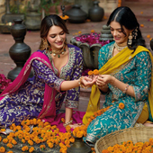 印度进口传统服饰重工金线刺绣套装 圆领chinon民族风旁遮比3件套