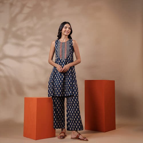 印度服饰异域风情成人日常印花春夏款中长款无袖圆领纯棉两件套