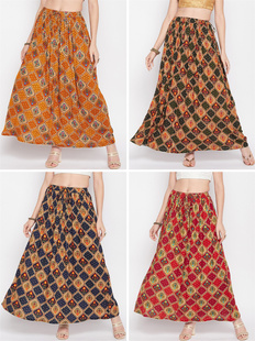 B6-2-3印度女装民族风半身裙绵绸印花百搭均码松紧腰长裙通勤 4色