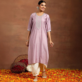 印度女装 上衣 特色进口圆领宽松紫色异域风情棉混纺刺绣春夏中长款