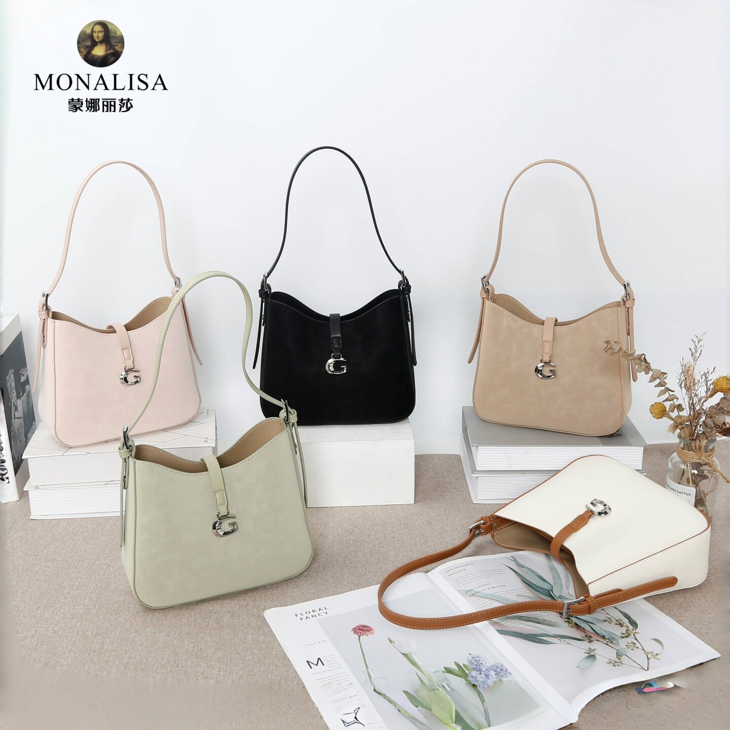蒙娜丽莎女包2025秋季新款时尚百搭简约单肩斜挎腋下包通勤腋下包