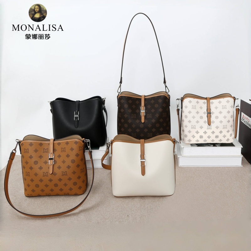 蒙娜丽莎女包2025新款高级感休闲简约大容量单肩通勤包复古水桶包