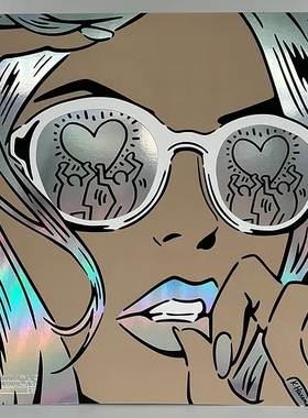 现代艺术家Rich Simmons炫彩女郎镭射正品限量版画超炫挂画酷炫画