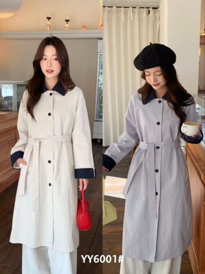 6001春装新款韩版休闲时尚百搭显瘦宽松拼接棉料风衣外套女