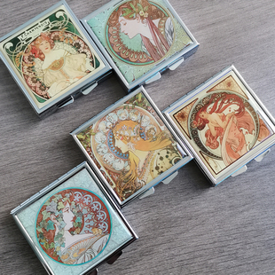 16格迷你水彩颜料盒 艺术衍生 随身便携收纳盒金属药盒耳钉盒慕夏