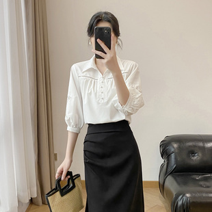 翻领衬衫 重工镂空刺绣莫代尔棉中袖 上衣女衬衣 上身很出彩 靓视界