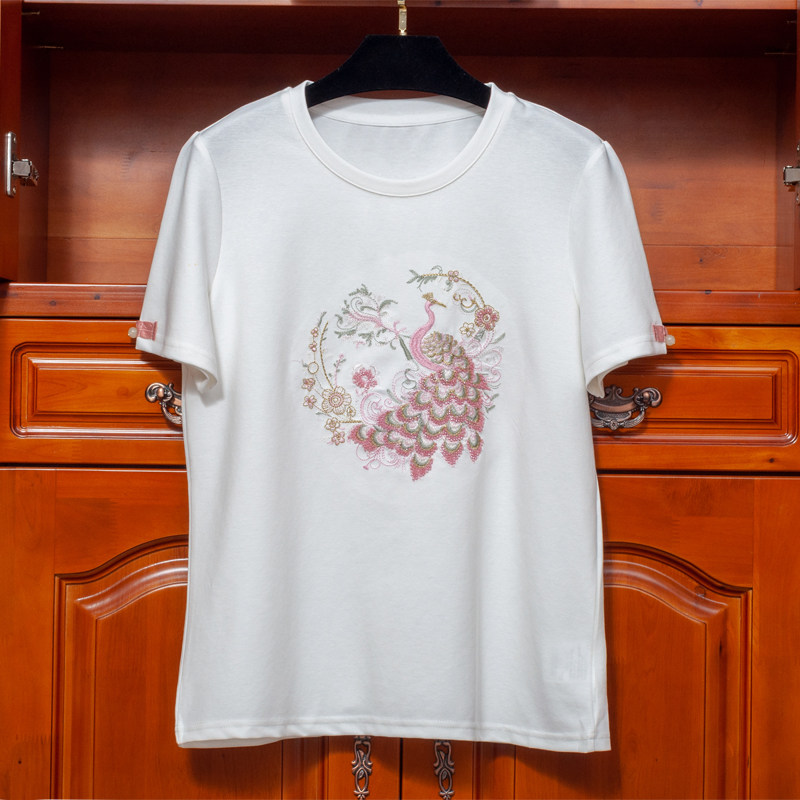 万针刺锈钉珠！超重工！新中式短袖上衣夏新款正肩白色国风t恤女,女装/女士精品,T恤,淘宝优惠券,粉丝福利购,淘宝优惠卷