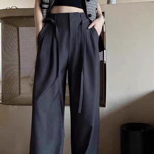 欧洲站2024早秋新款欧货女潮高腰显瘦宽松抽绳阔腿裤西装裤长裤