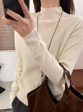 欧洲站2025秋冬新款欧货女潮纯色百搭休闲立领打底套头羊毛针织衫