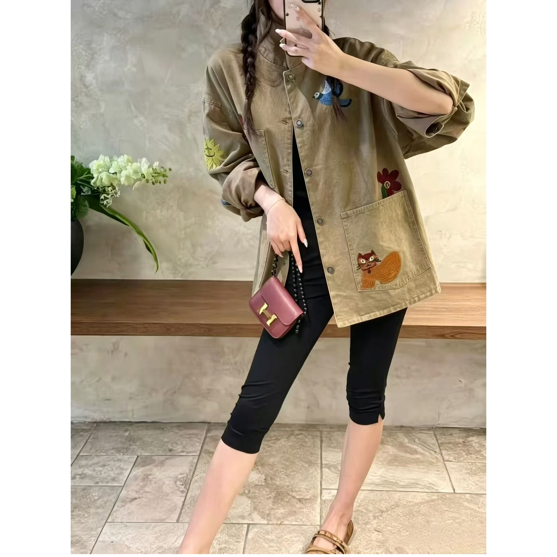 重工卡通刺绣翻领中长款风衣女欧洲站2026秋季新款欧货女夹克外套