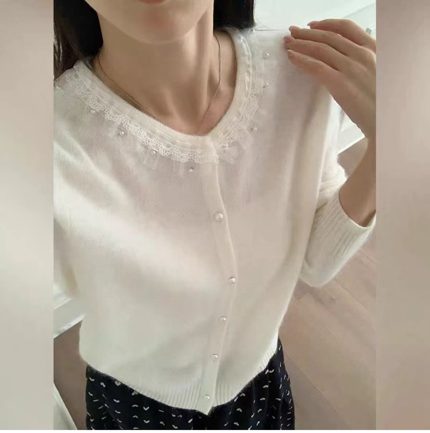 欧洲站2025秋季新款欧货女潮淑女装网纱钉珠圆领羊毛针织开衫外套