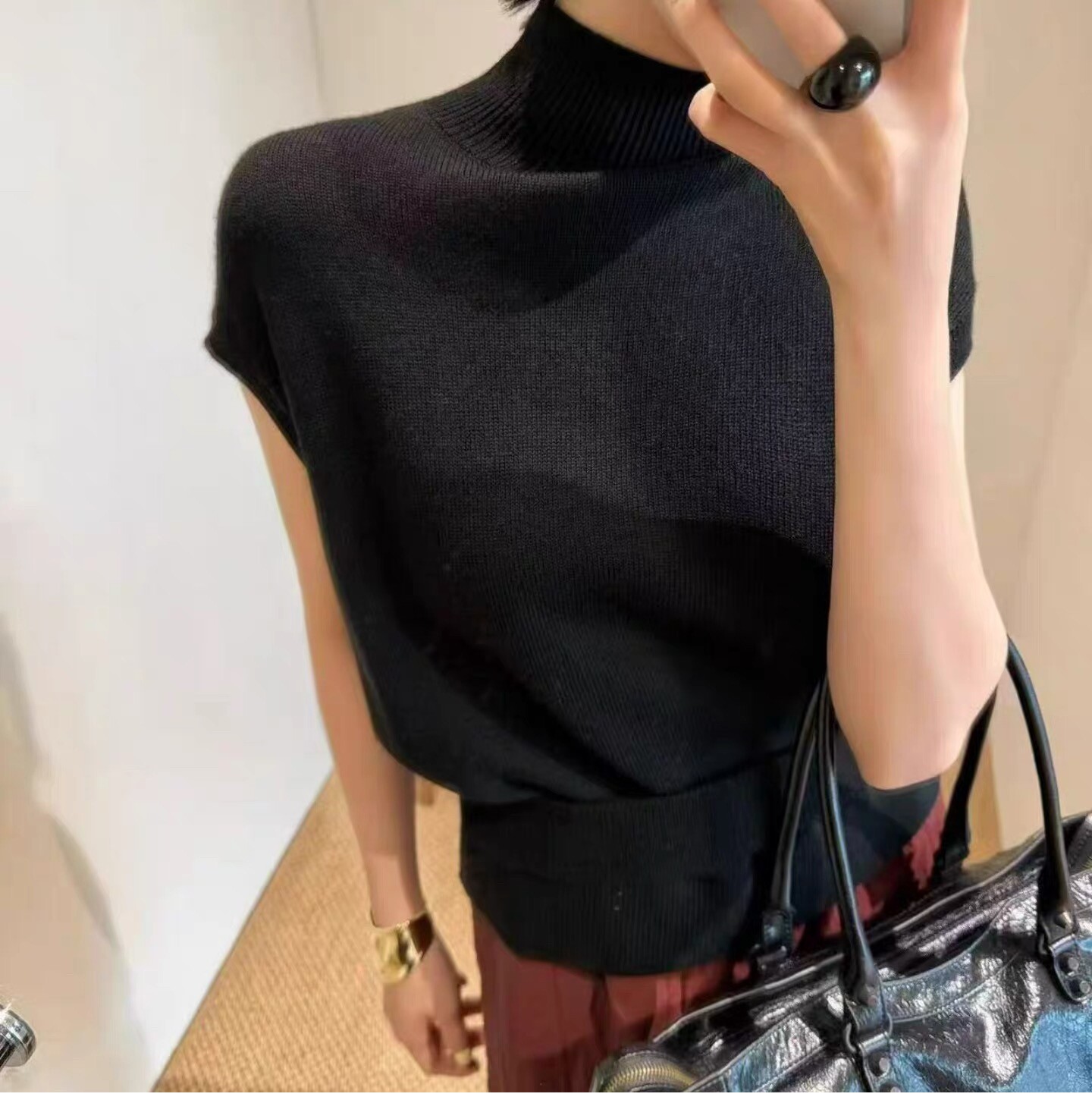 设计感半高领无袖羊毛针织背心马甲女欧洲站2026秋季新款欧货女潮
