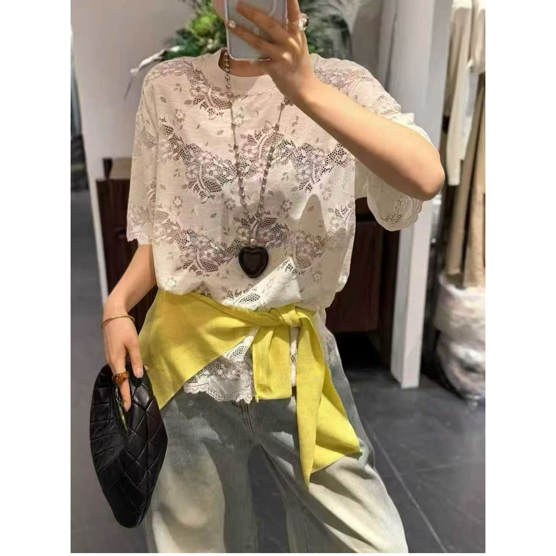 欧洲站2026春季新款欧货女潮时尚休闲刺绣镂空圆领蕾丝衫短袖T恤