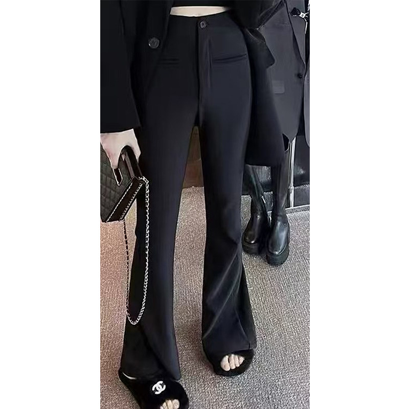欧洲站2025春季新款欧货女潮高腰显瘦修身黑色西装裤休闲喇叭裤