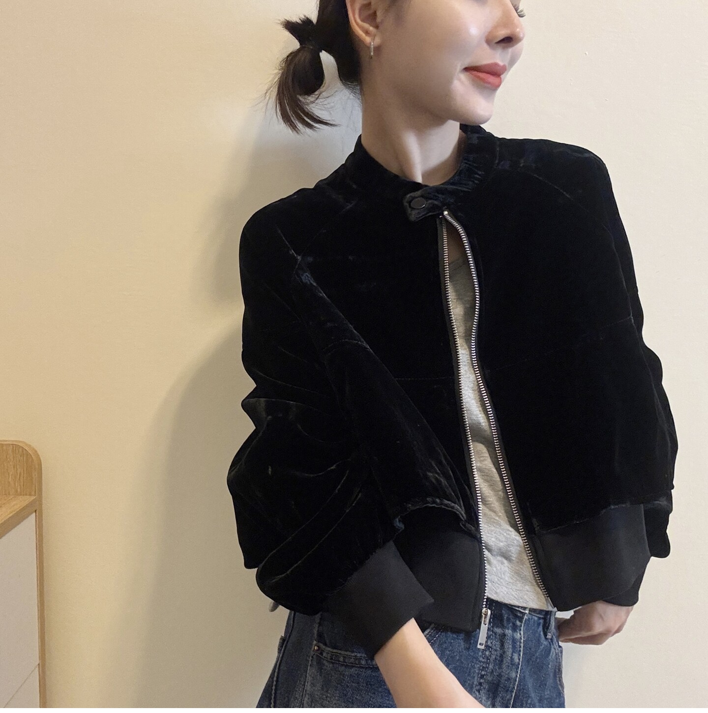 休闲复古圆领拉链丝绒外套女欧洲站2026秋季新款欧货短款夹克上衣