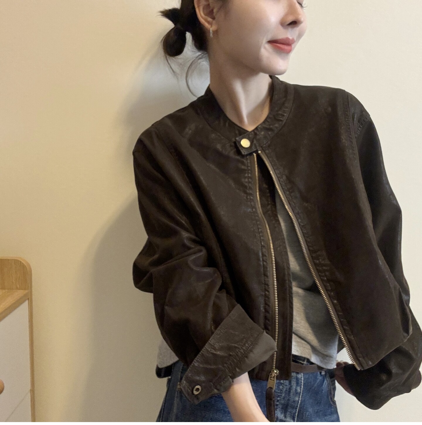 复古立领拉链PU皮皮衣夹克女欧洲站2026秋季新款欧货短款外套上衣