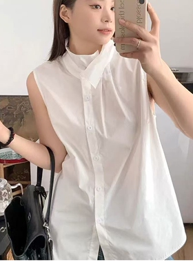 欧洲站2026早春新款欧货女潮法式复古花边领叠穿无袖衬衫上衣背心