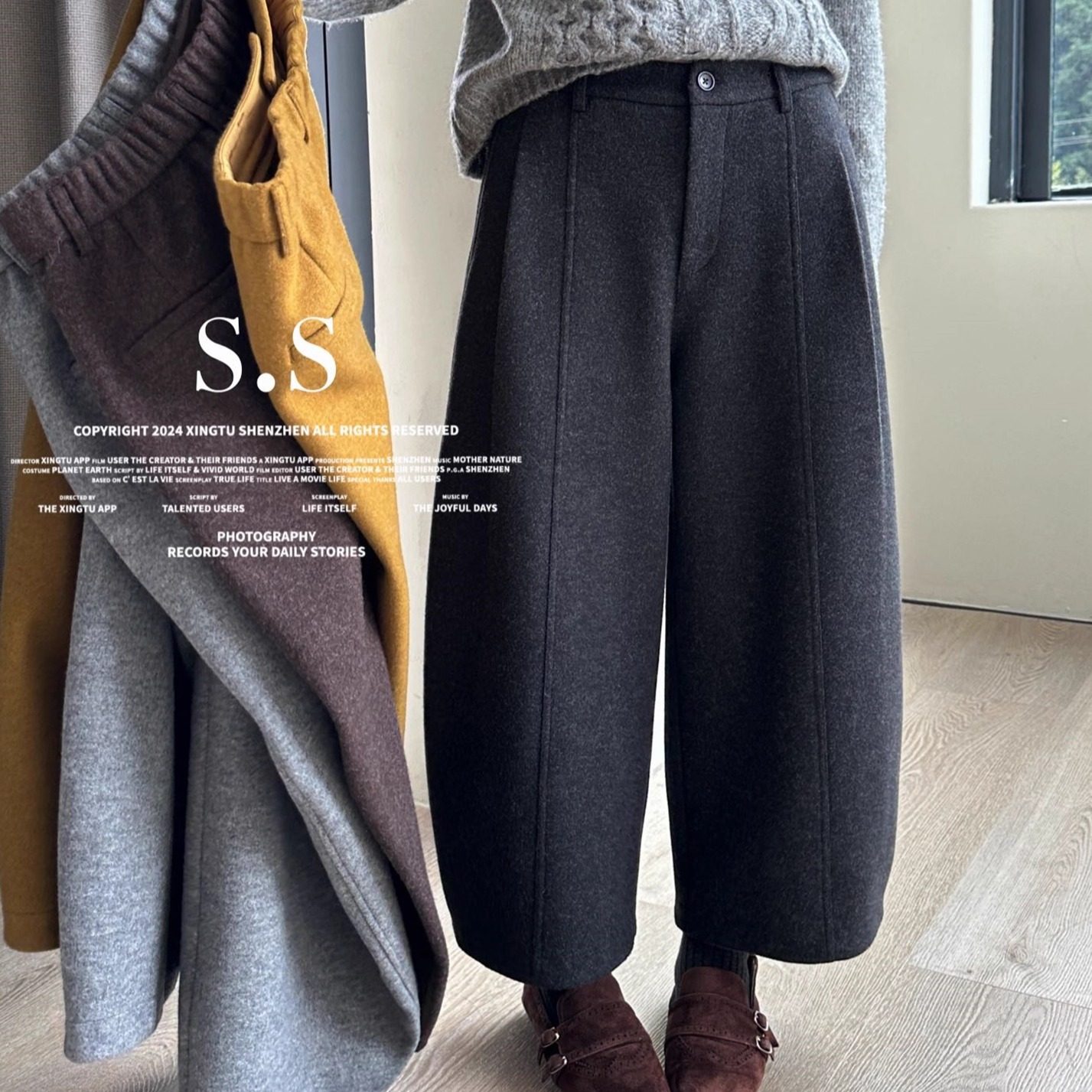 欧洲站2025秋冬新款女潮高腰宽松九分西装裤休闲加绒羊毛呢阔腿裤,女装/女士精品,休闲裤,淘宝优惠券,粉丝福利购,淘宝优惠卷