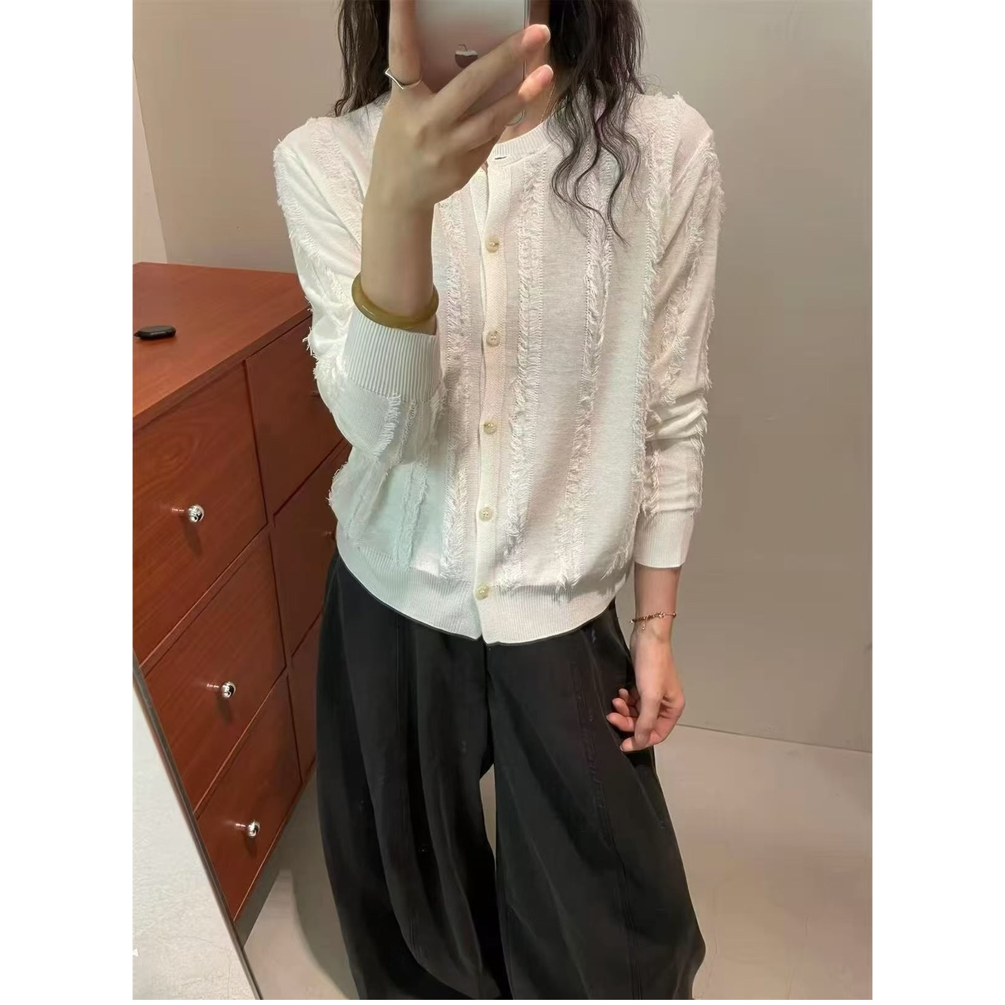 休闲圆领流苏圆领羊毛针织开衫女欧洲站2026秋季新款欧货毛衣外套