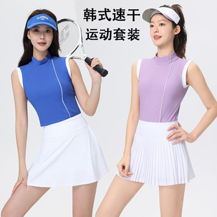 棒球服套装女夏运动羽毛球套装夏季无袖高尔夫修身速干拼接网球服