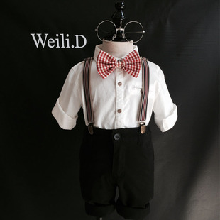 背带裤 英伦风白衬衫 男童走秀演出服 秋季 2021男宝宝周岁礼服套装