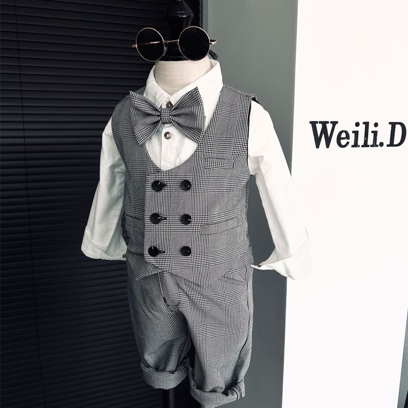 秋季男童英伦风西装礼服 男宝宝周岁抓周套装花童复古钢琴演出服