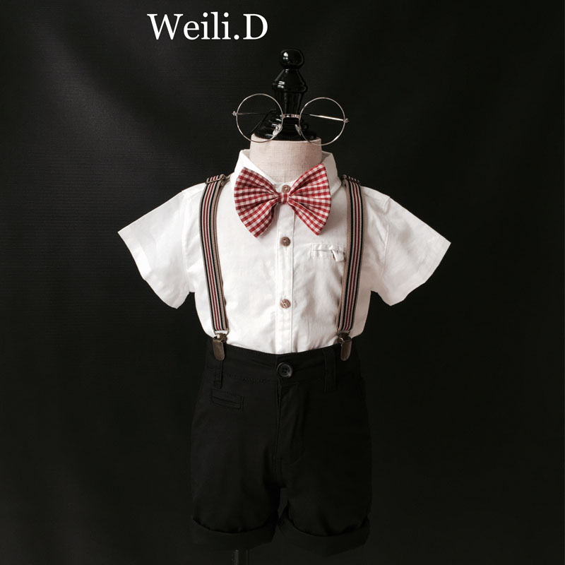 男童纯棉周岁抓周礼服花童演出服