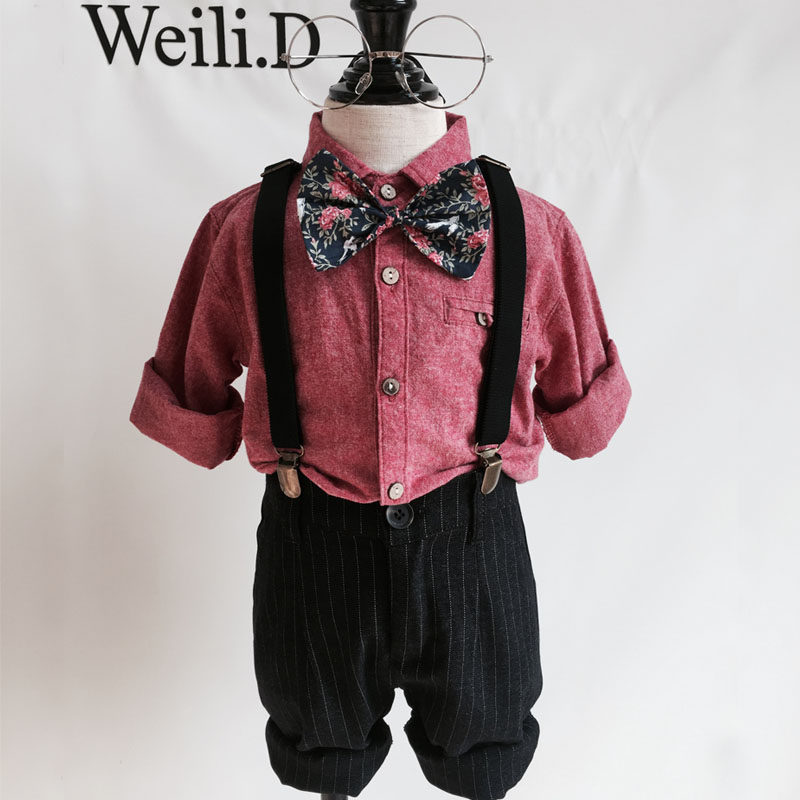 2026春季新款衬衫礼服套装男童周岁礼服抓周背带裤绅士小西装花童