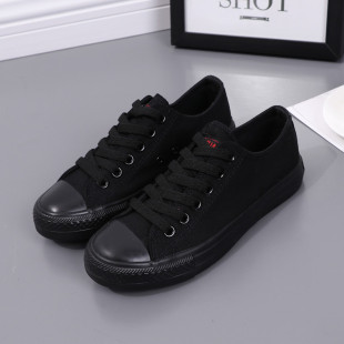 女低帮情侣款 远步全黑色帆布鞋 球鞋 纯黑色工作鞋 潮平底鞋 韩版 包邮