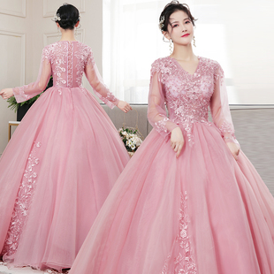 礼服裙女2020新款 新娘立领欧美演出服宫廷梦幻公主蓬蓬裙婚纱礼服