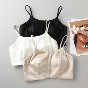 侧边加高收到副乳 真丝缎面吊带抹胸 桑蚕丝亲肤透气防走光文胸