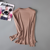 重磅针织真丝舒适百搭长袖 上衣女纯色小圆领简约桑蚕丝亲肤打底衫