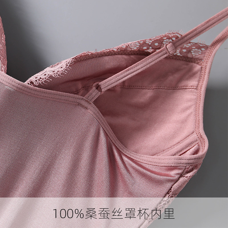 실크 여성용 서스펜더 롱 드레스 브라 없음 와이어 림 뽕나무 실크 홈웨어 올인원 루즈 바닥 잠옷