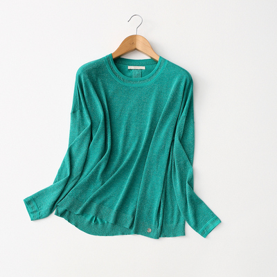 亮丝粘纤针织衫套头圆领蝙蝠衫薄