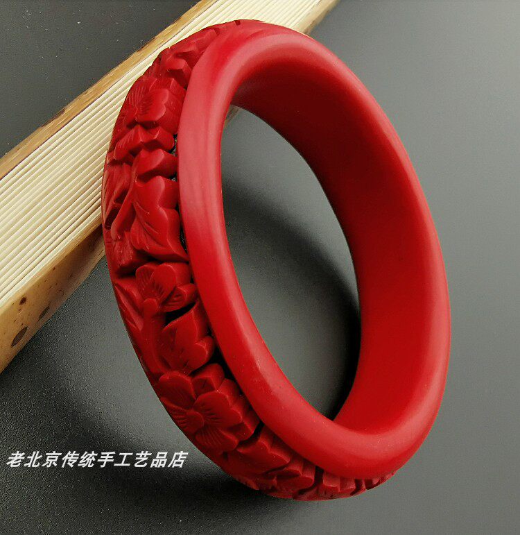 本命年手工特色礼品非遗老货天然大漆漆器剔红纯手工雕漆团花手镯