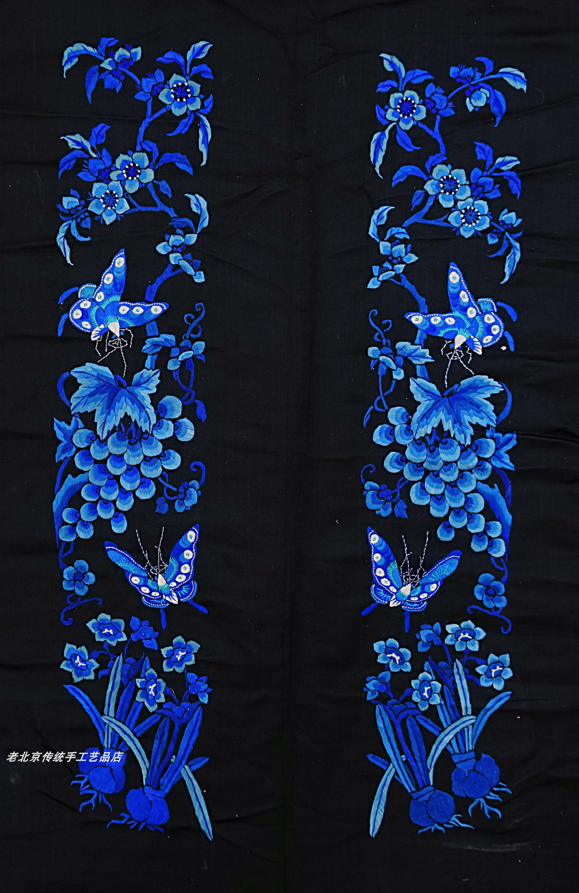 收藏级三蓝色葡萄民国中国风真丝老绣手工绣品京绣宫廷绣手工刺绣