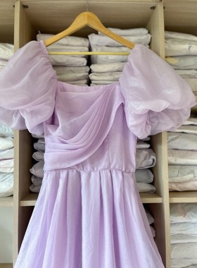 云纱 宫廷大蓬袖礼服 from1970s USA淡淡的紫色 细细的柔纱